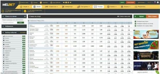 Melbet UZ bukmekerlik idorasining liniyasi va koeffitsienti