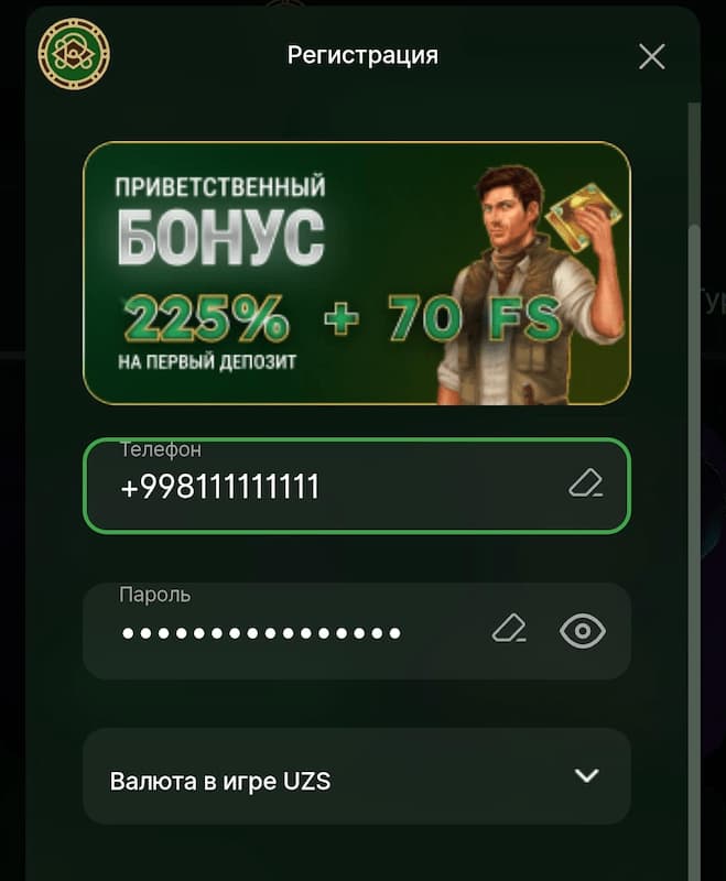 Заполнение формы регистрации